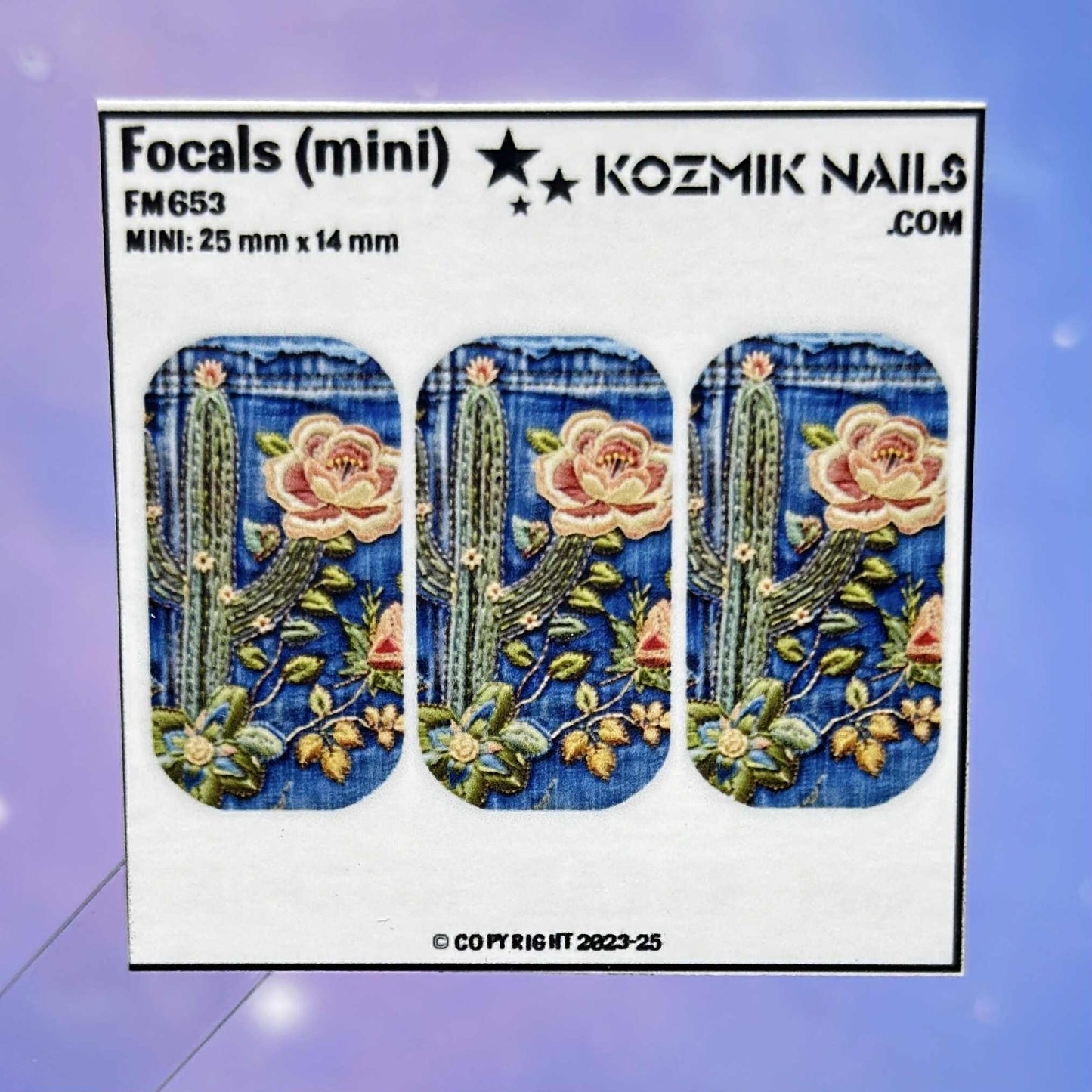 F653 Denim and Embroidered Cactus and Roses