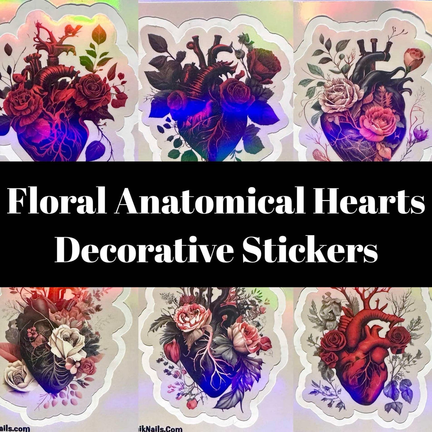 S001 Floral Anatomical Hearts Decorative Stickers