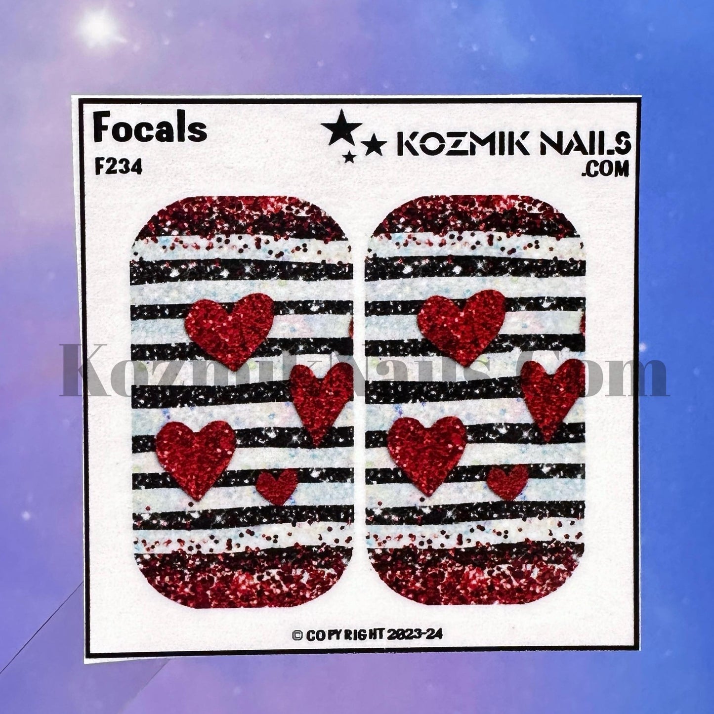 F234 Glitter Heart Stripes