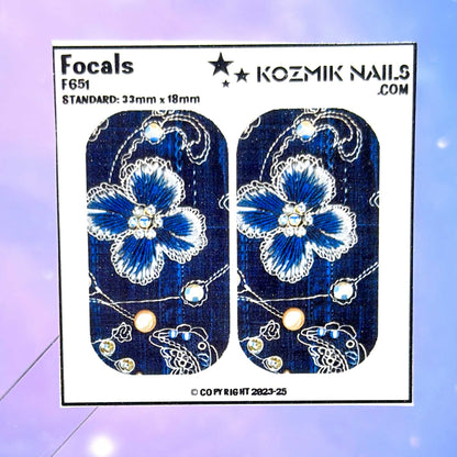 F651 Denim and Embroidered Flowers