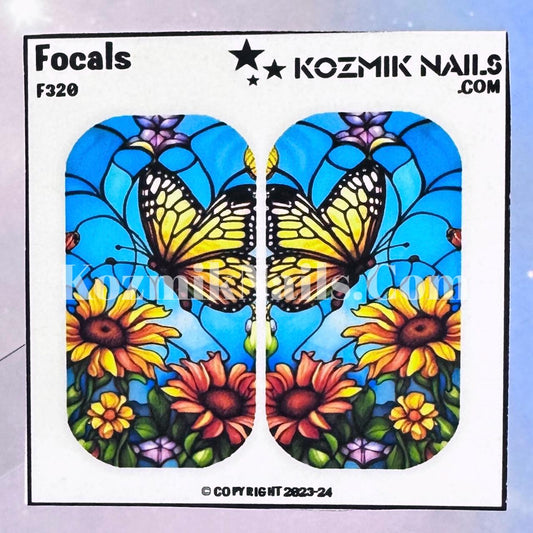 F320 Stained Glass Butterfly with Flowers