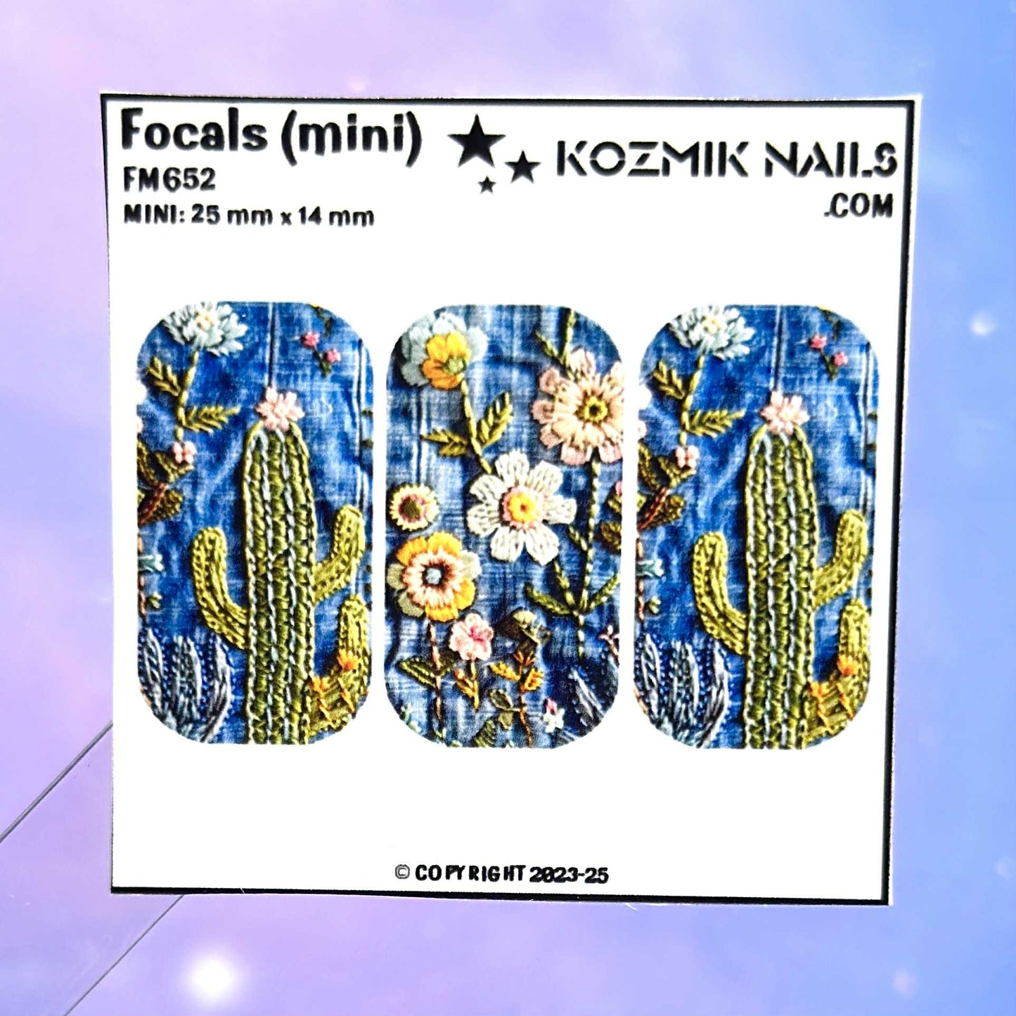 F652 Denim and Embroidered Cactus and Flowers