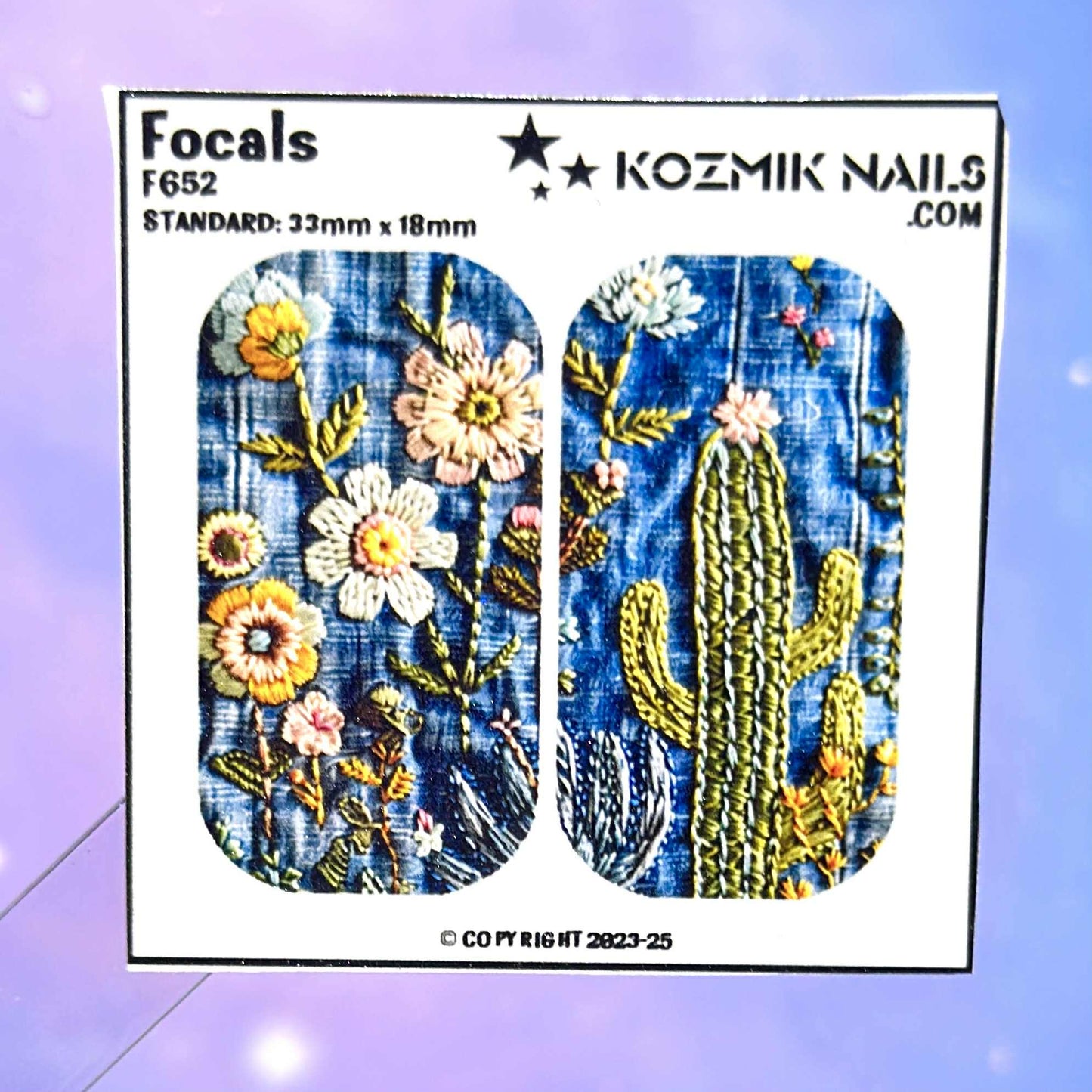 F652 Denim and Embroidered Cactus and Flowers