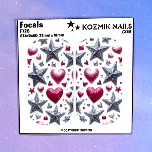 F728 Silver & Pink Hearts with Stars