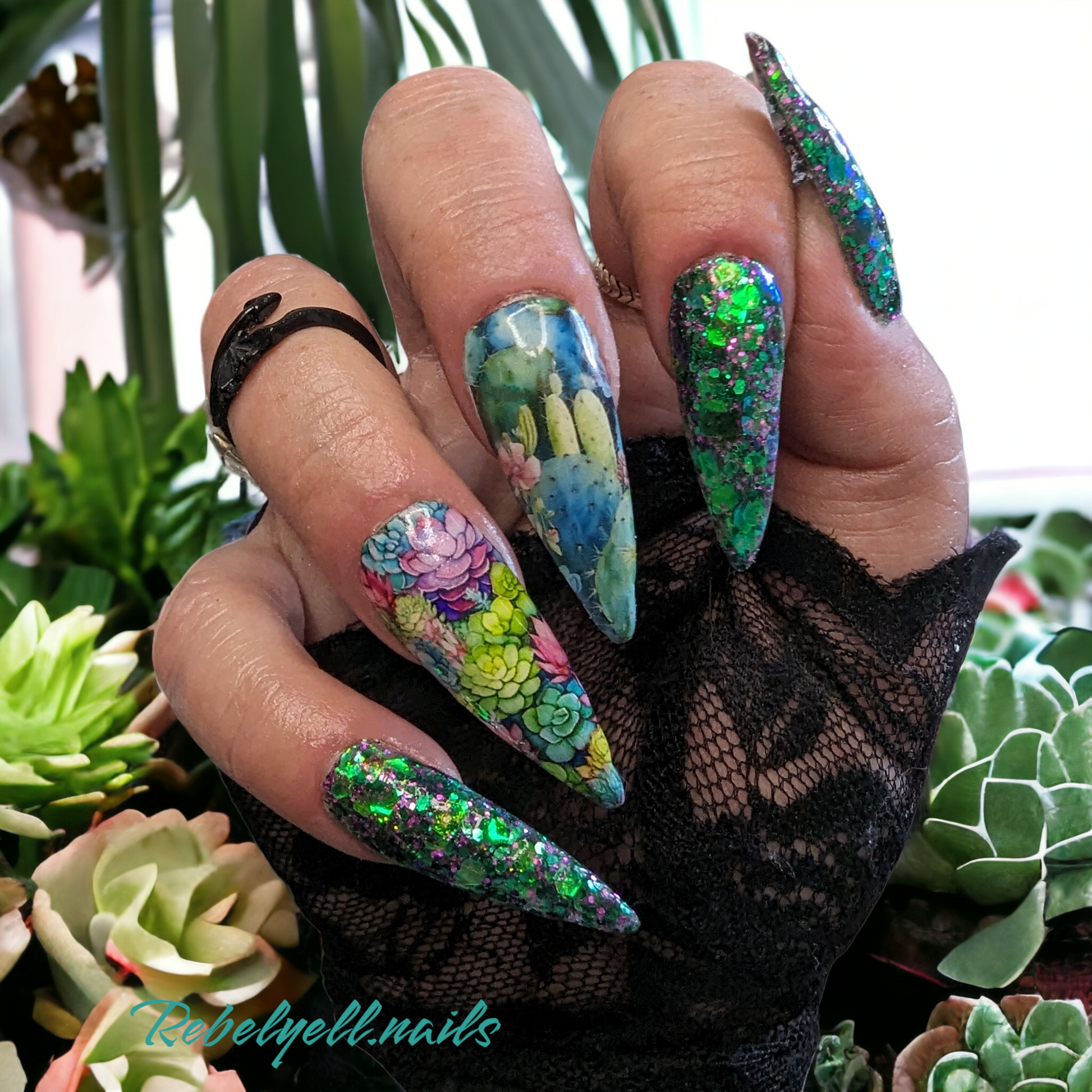 succulent fingernails Succulents 6 colorful plants Nail art waterslide wrap water decal – Kozmik Nails