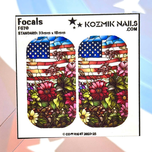 F670 Stained Glass Flag with Flowers