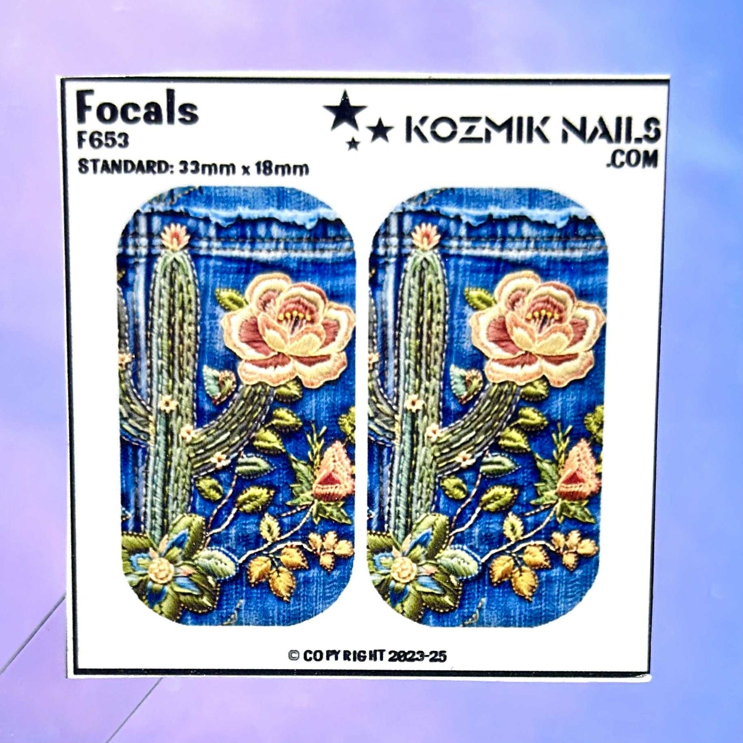 F653 Denim and Embroidered Cactus and Roses