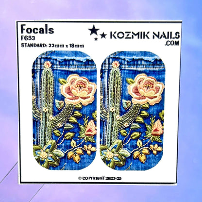 F653 Denim and Embroidered Cactus and Roses