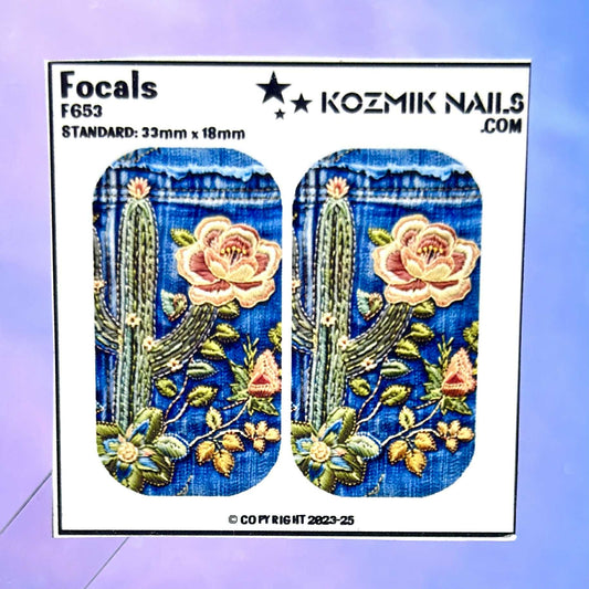 F653 Denim and Embroidered Cactus and Roses