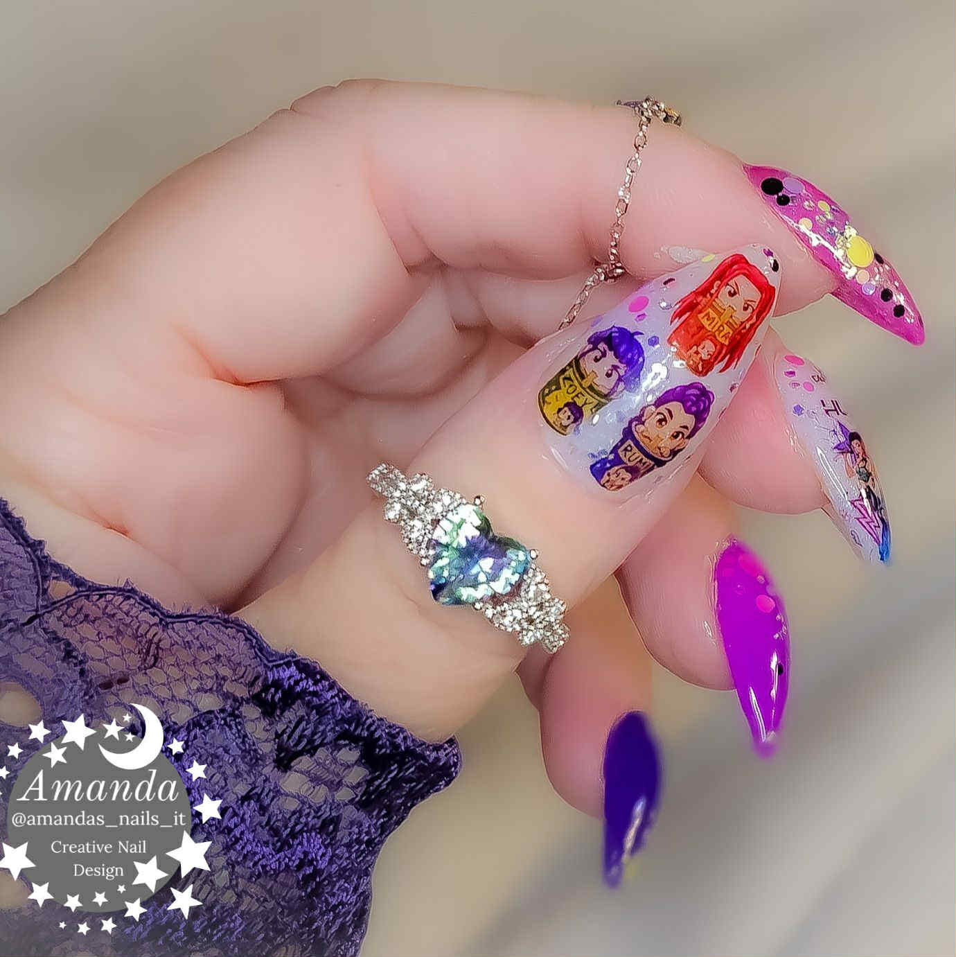 DF0001 Kpop Demon Hunters Water Slide Decals Nail Wraps