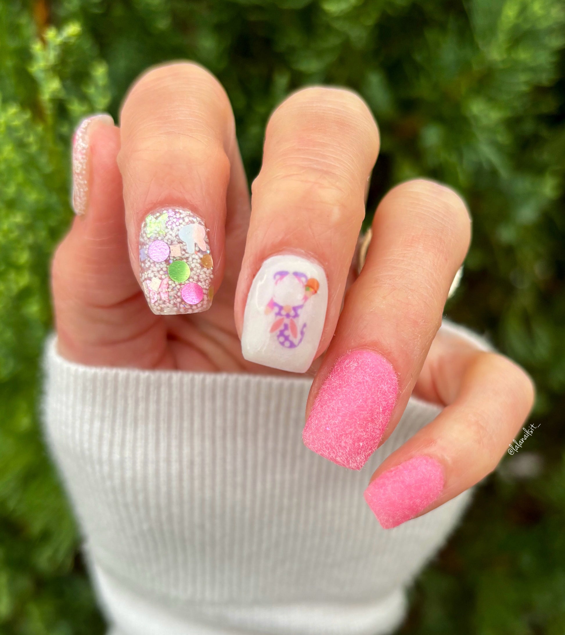 Glittery Dipped Nails with a Bunny Twist