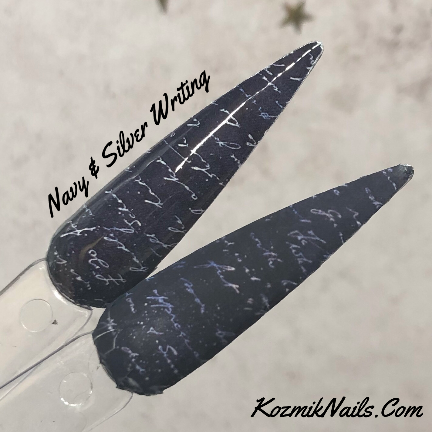 Navy & Silver Writing
